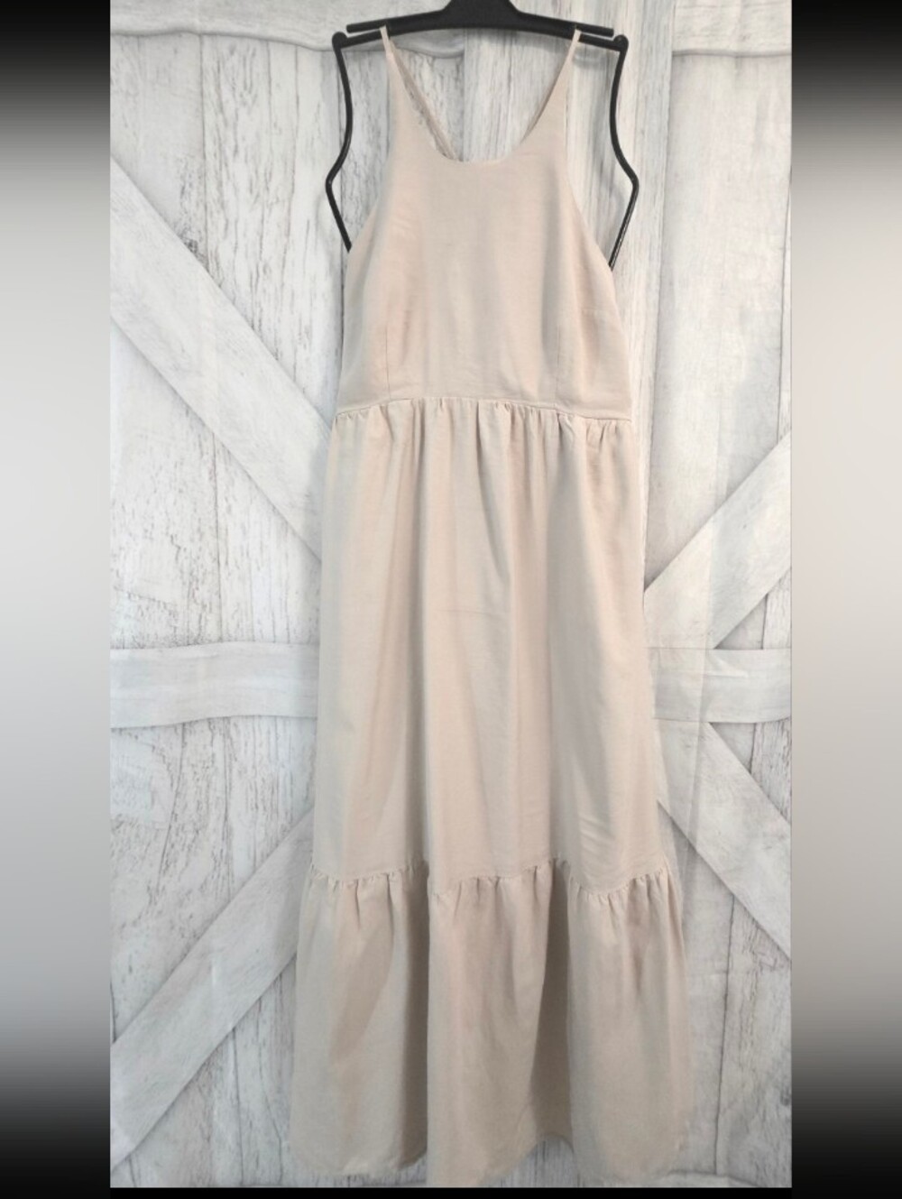 A New Day Beige Open Back Tiered Maxi Dress Size Large